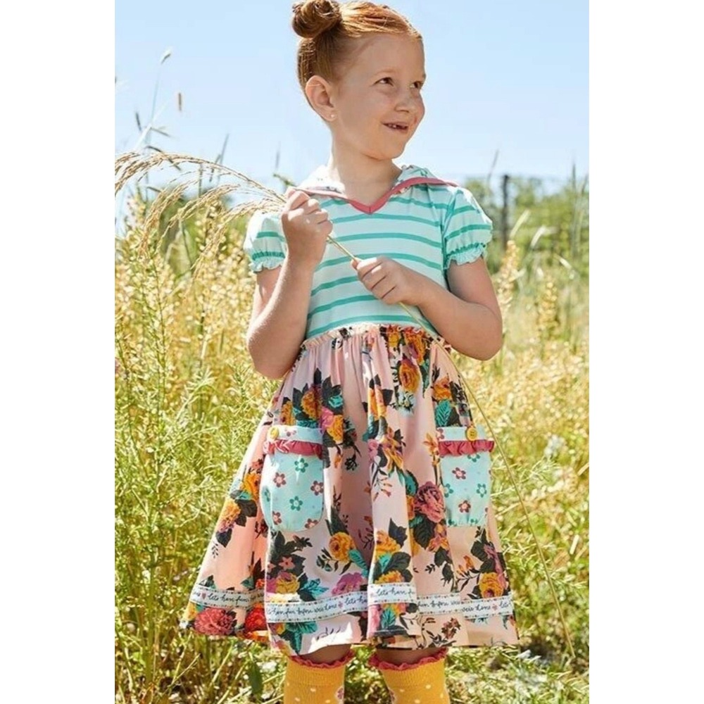 Matilda Jane Wonderment Sing a Song Chrissy Hooded Dress Girls 2 Floral Striped